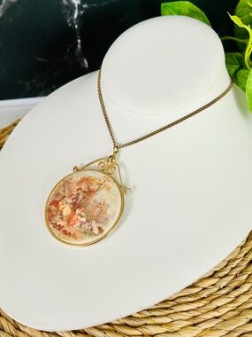 French Baroque Scene Vintage Pendant Necklace